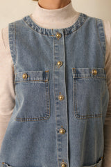 Urban Legend Medium Wash Button Front Denim Mini Dress