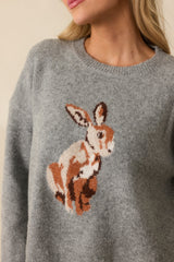 For The Time Being Grey Bunny Graphic Knit Sweater