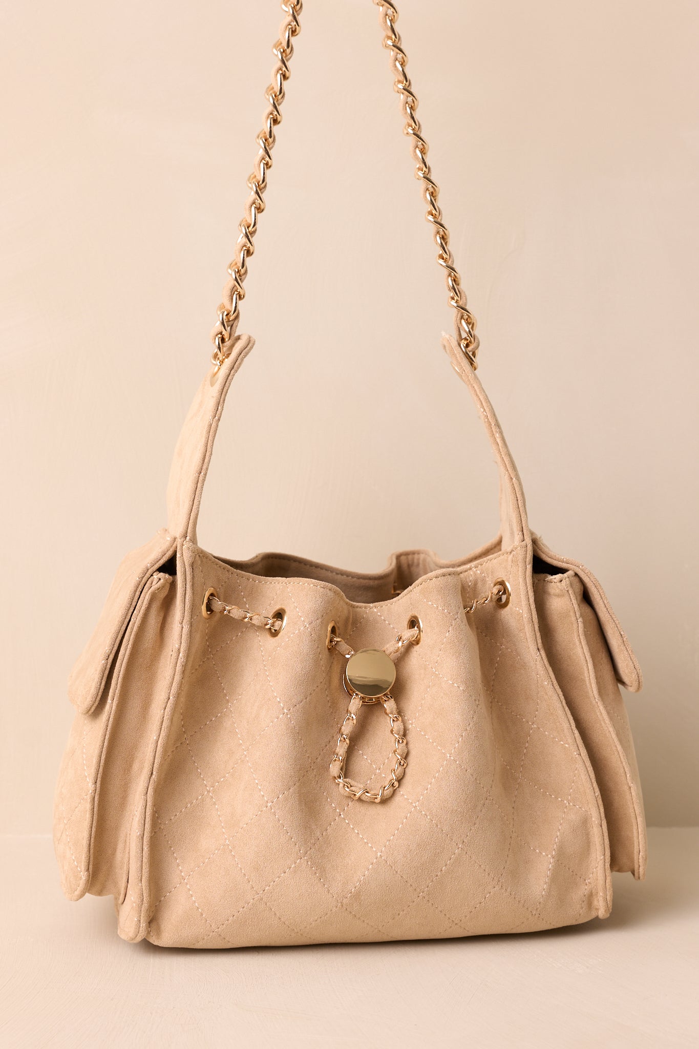 Promise Me Forever Taupe Quilted Faux Leather Purse