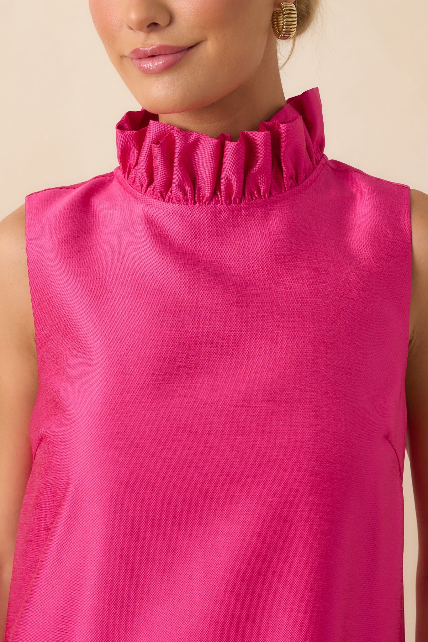 Prosperina Cecily Hot Pink Ruffle Neck Maxi Dress