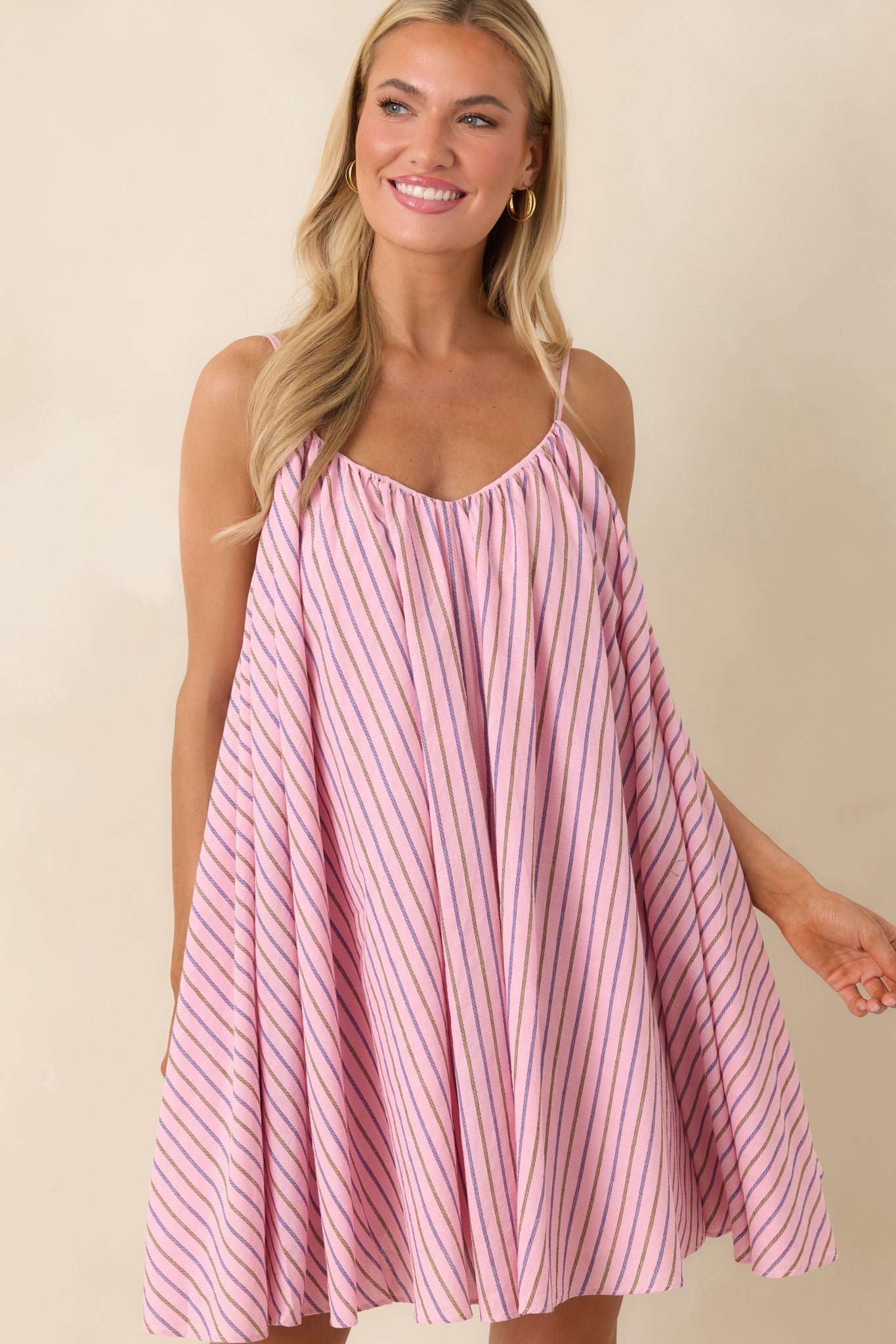 FRNCH Poroa Pink Stripe Cotton Mini Dress