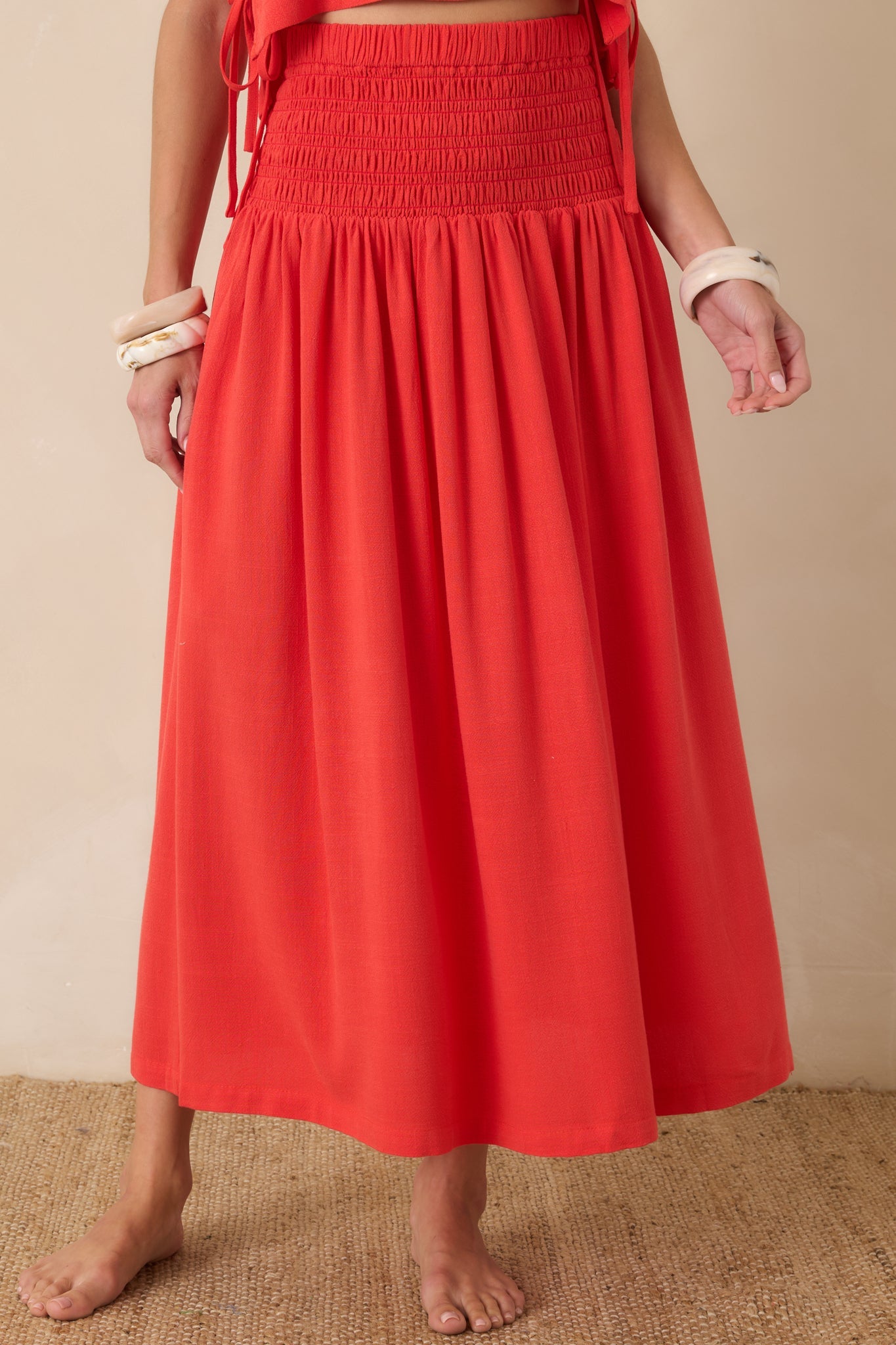 Paradisa Siesta Key Sangria Red Linen Blend Maxi Skirt