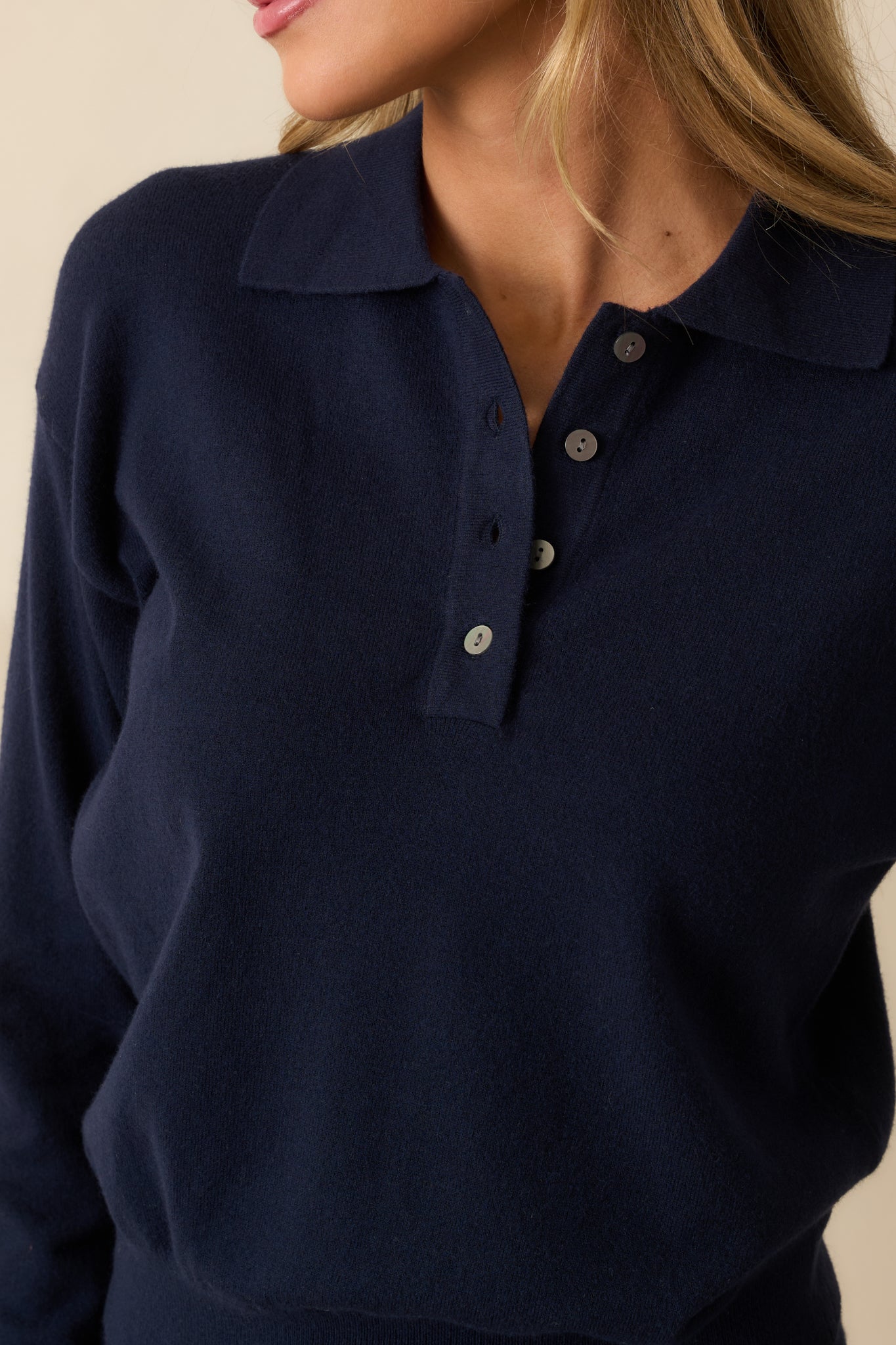 FRNCH Navy Blue Chedid Collared Sweater