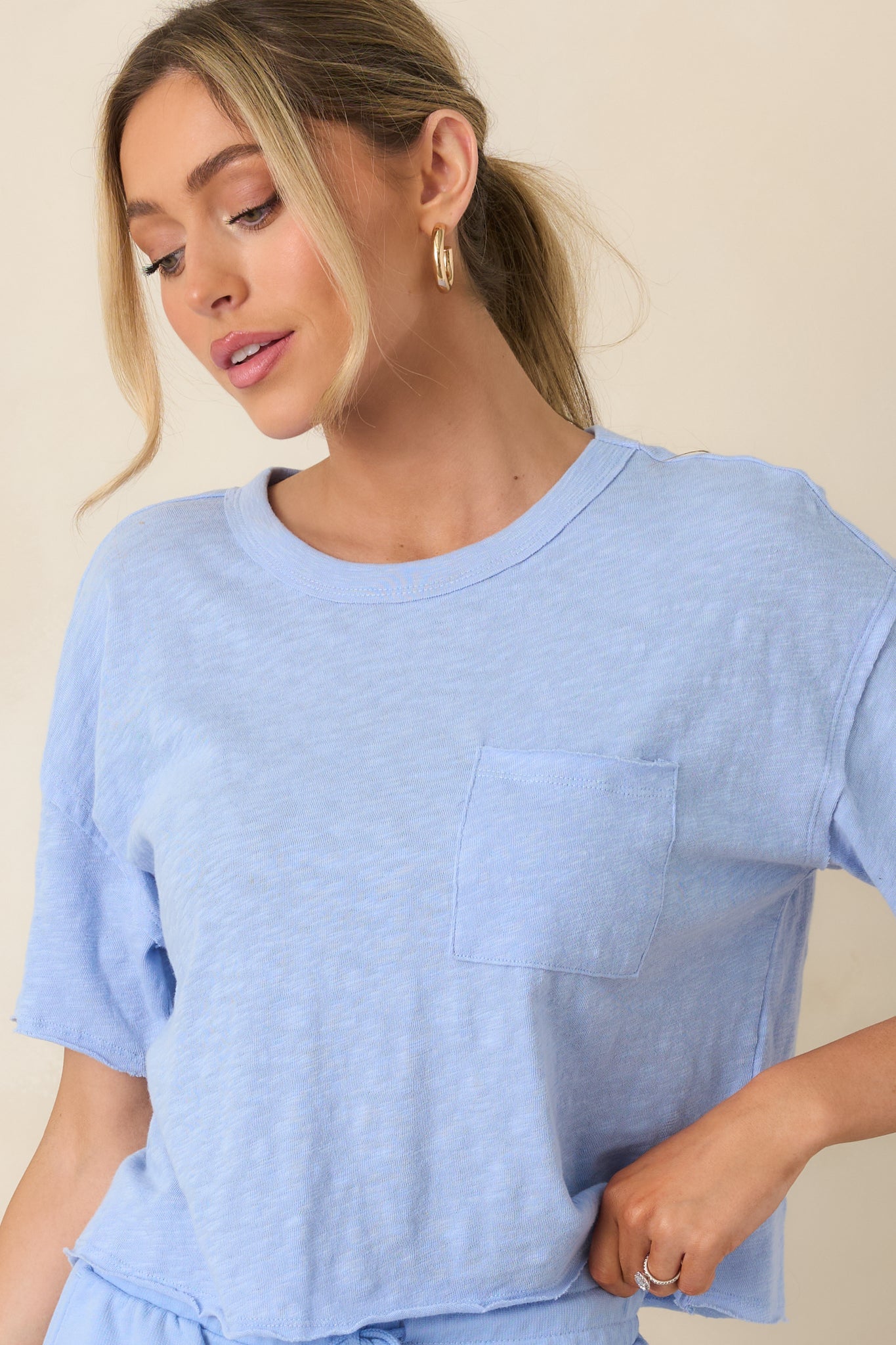 Z Supply Barcelona Blue Cotton Everyday Pocket Tee