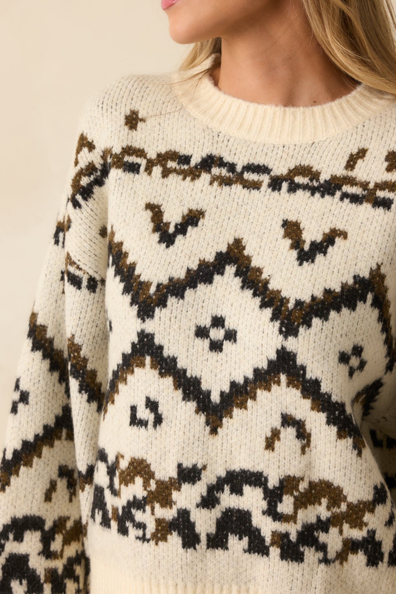 Start Of Something New Ivory Multi Fair Isle Knit Crewneck Sweater