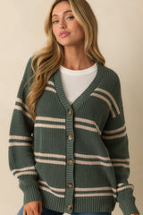 Z Supply Green Cotton Boyfriend Striped Cardigan