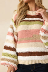 Line It Up Ivory Multi Textured Stripe Oversized Sweater