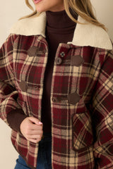 Cabin Check Cranberry Red Plaid Knit Collared Jacket