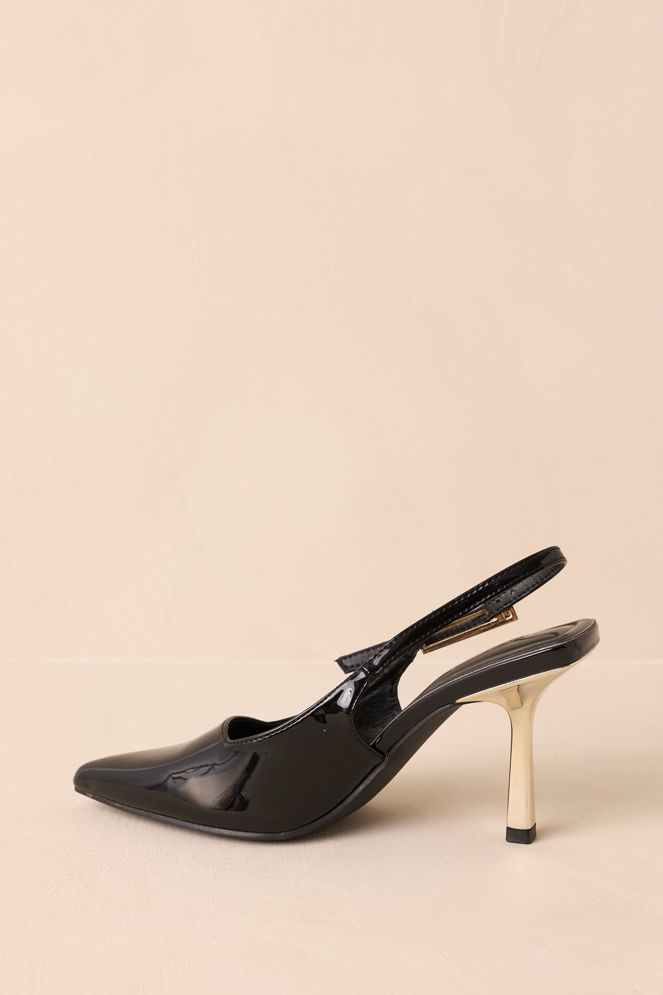 Stood My Ground Black Patent Pointed Toe Slingback Heels