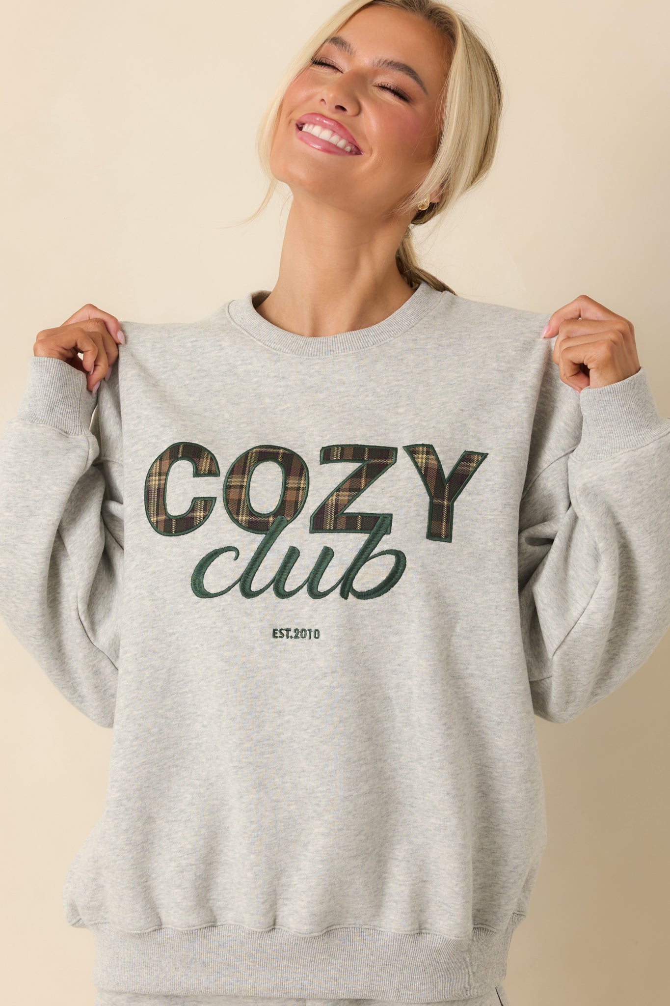Cozy Club Heather Grey Crewneck Sweatshirt