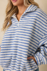 In the Clear Blue Stripe Bouclé Quarter-Zip Pullover