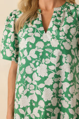 Where It All Begins Green Floral Print Cotton Mini Dress