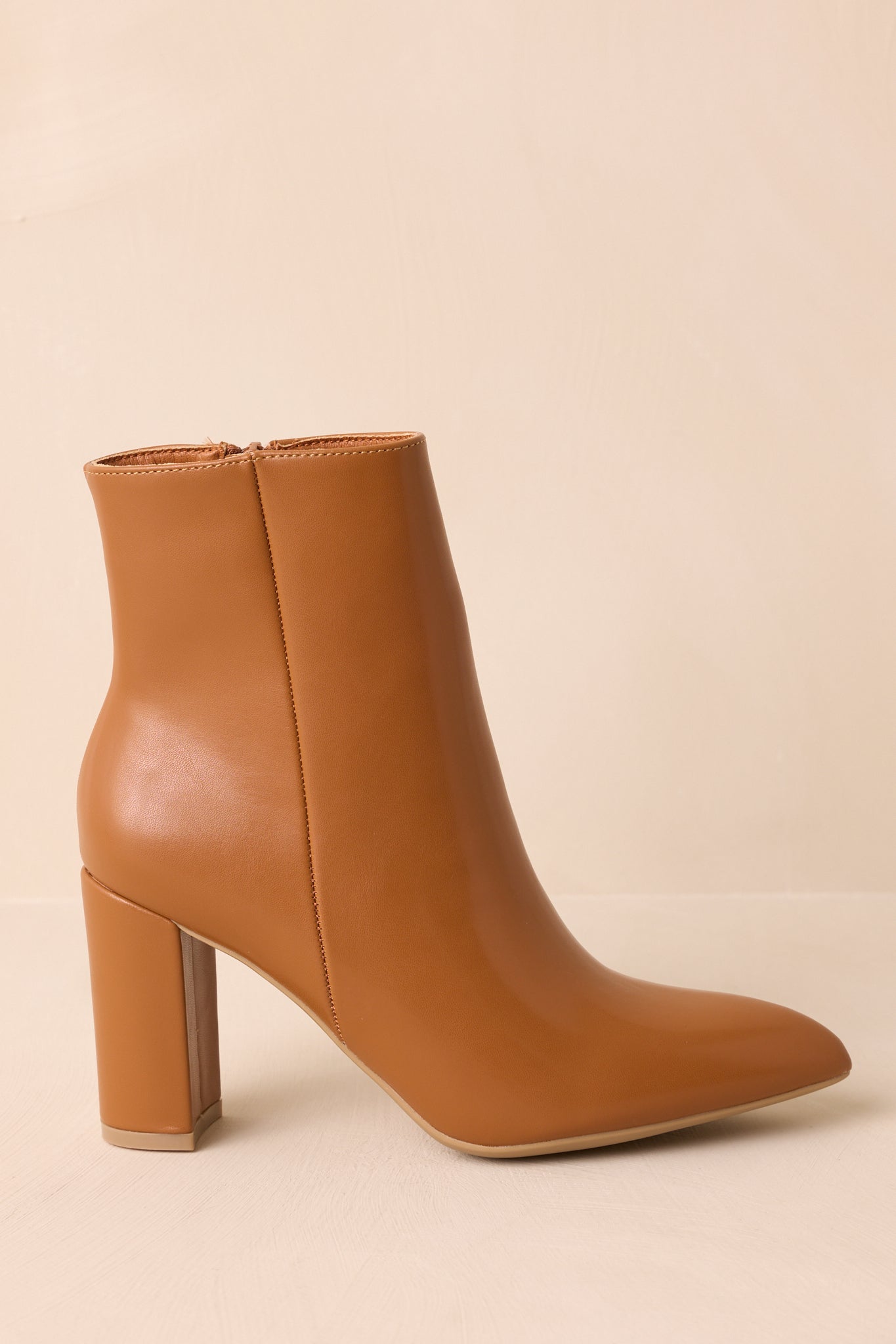 From Here On Caramel Brown Faux Leather Block Heel Ankle Boots
