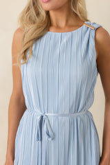 Afterglow Light Blue Pleated Midi Dress