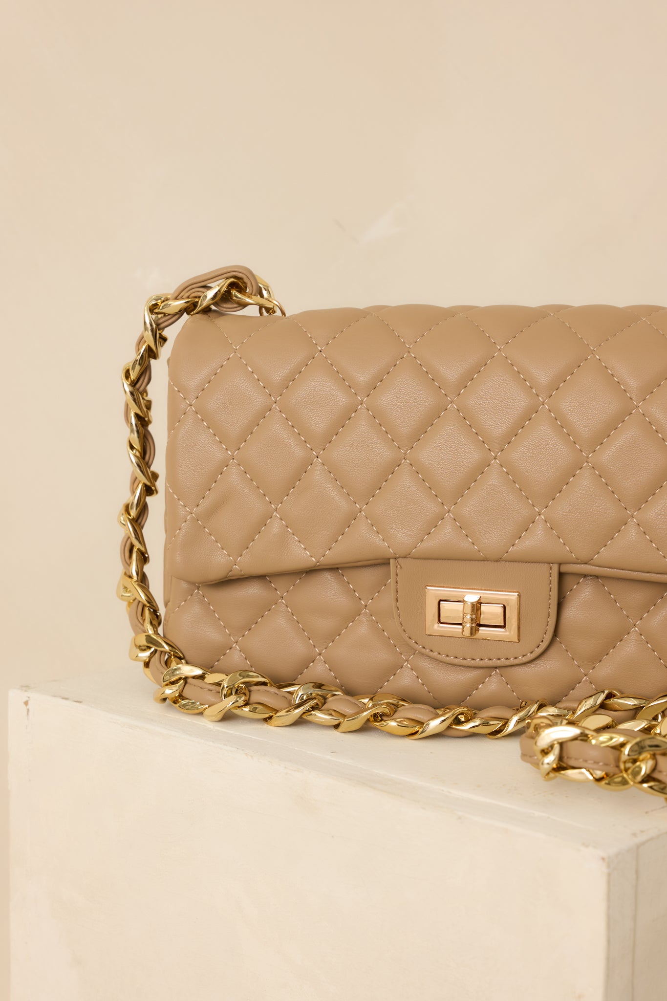 Undeniable Beauty Tan Quilted Crossbody Bag