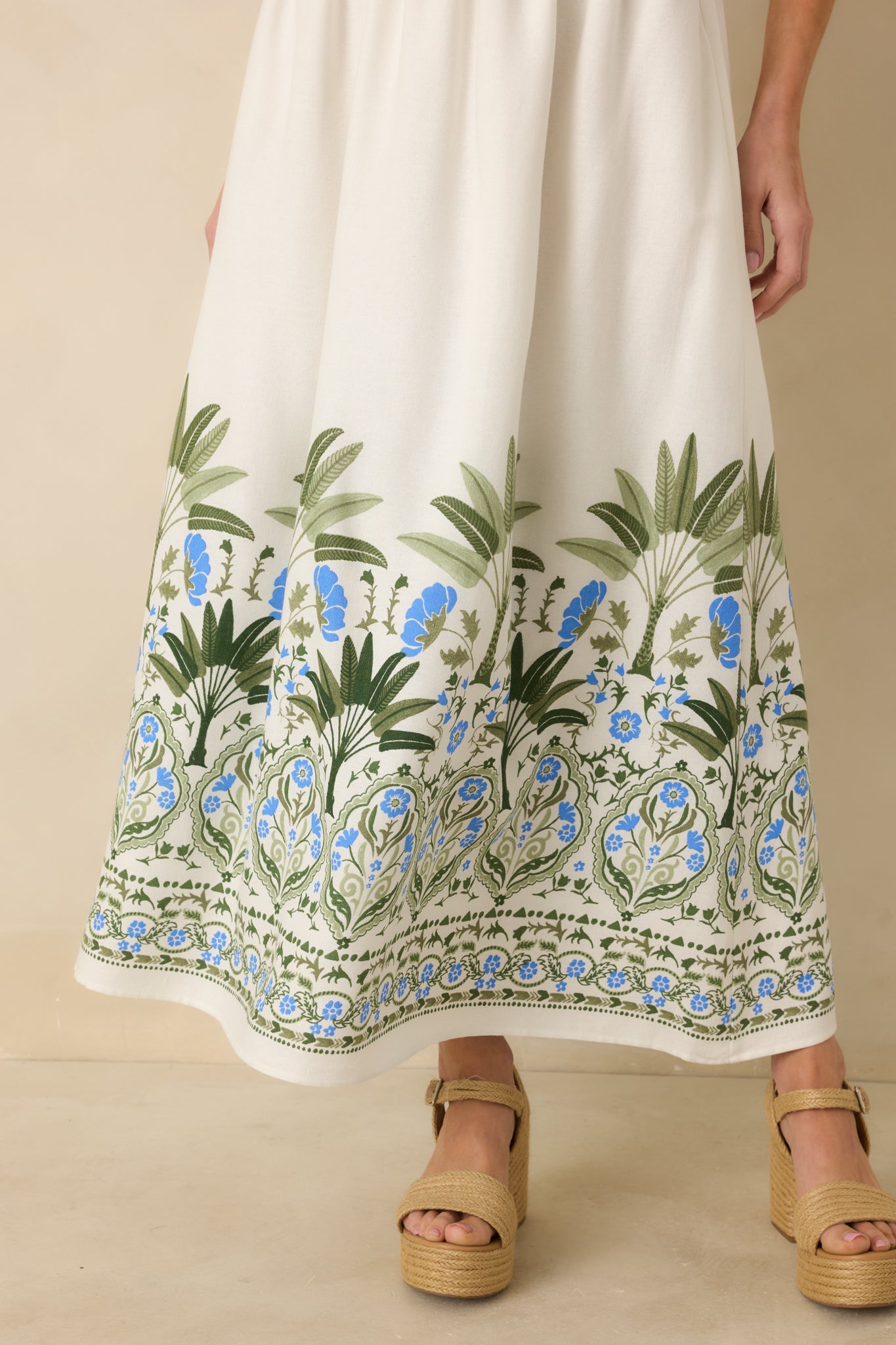 Palm Villa Ivory Multi Floral & Palm Halter Midi Dress