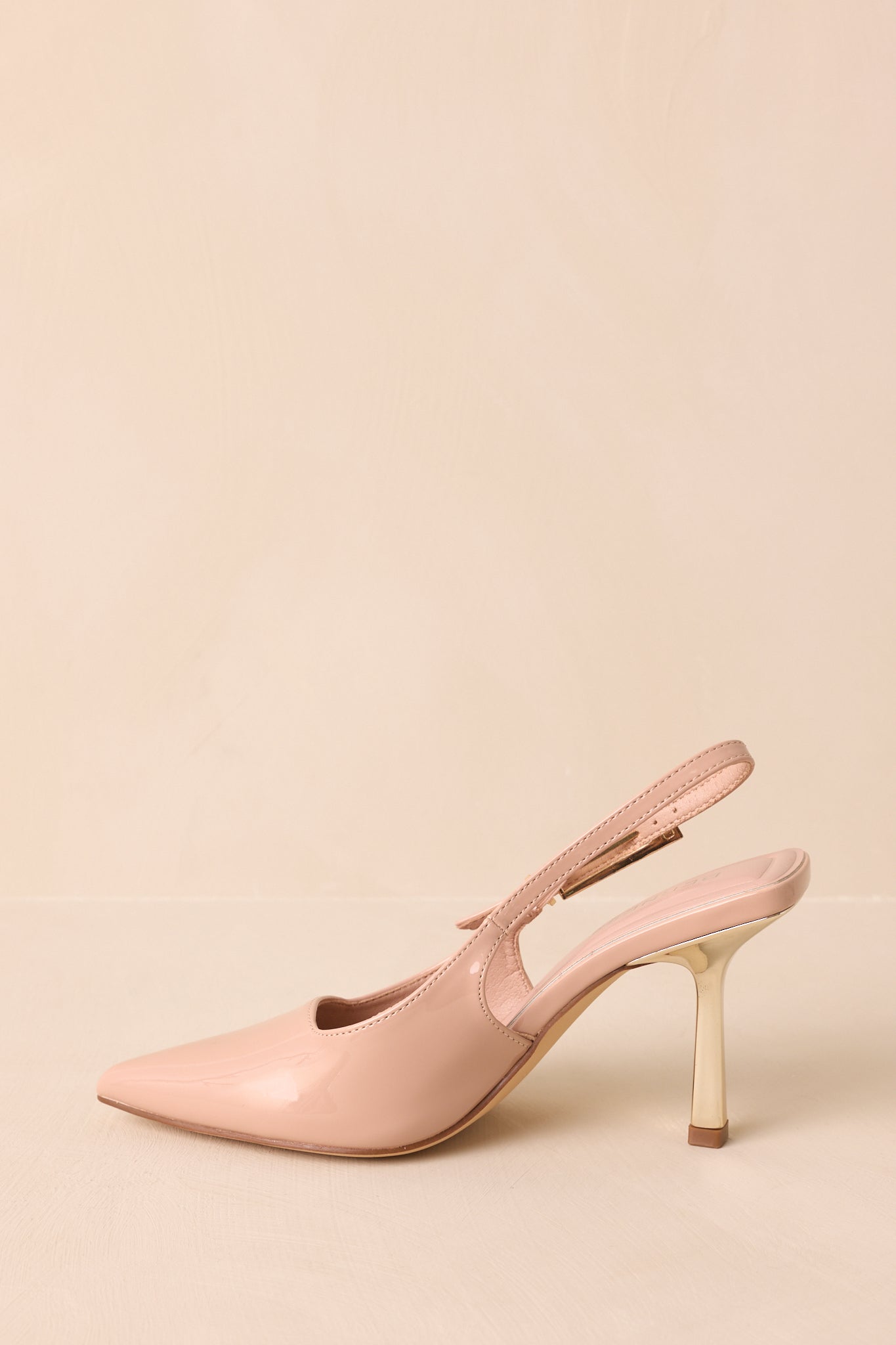 Stood My Ground Beige Patent Pointed Toe Slingback Heels