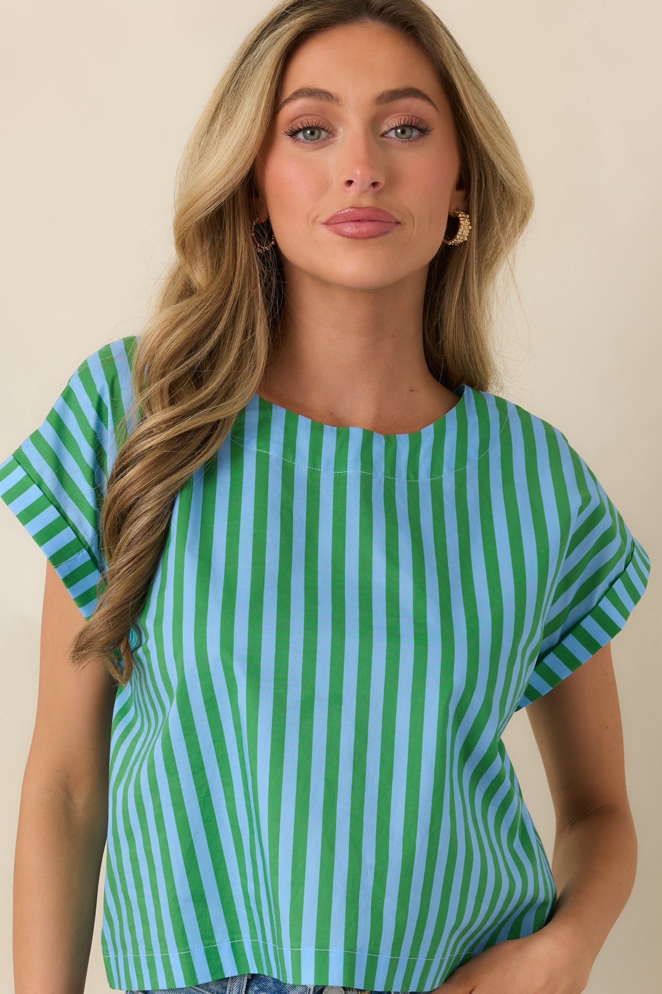 Making Moves Blue & Green Stripe Boxy Cotton Top