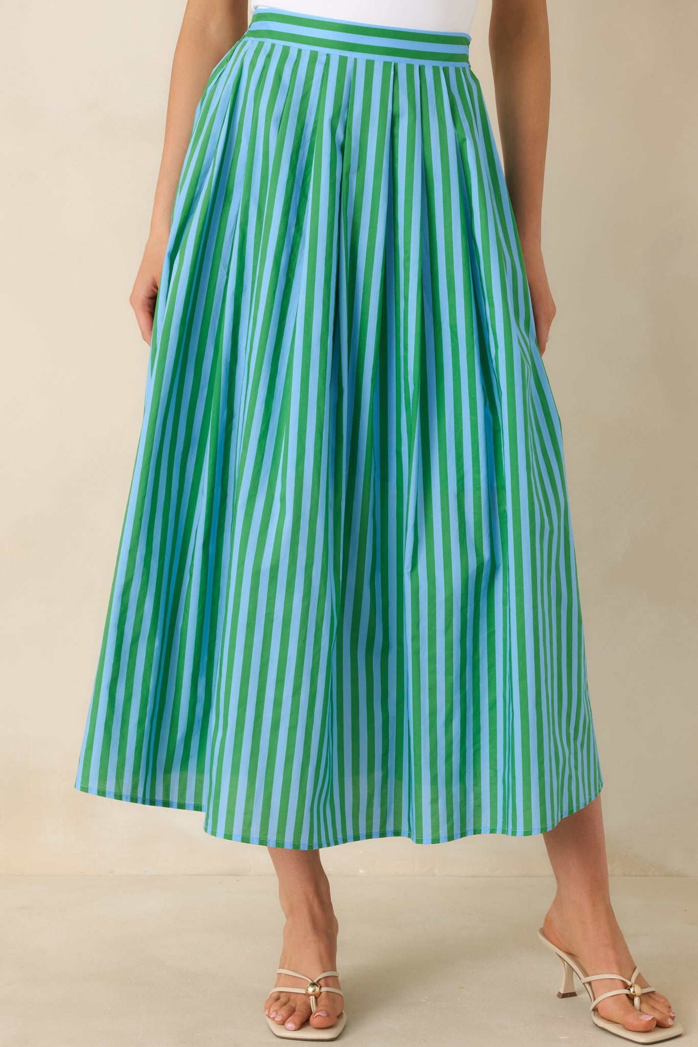 Making Moves Blue & Green Stripe Cotton Maxi Skirt