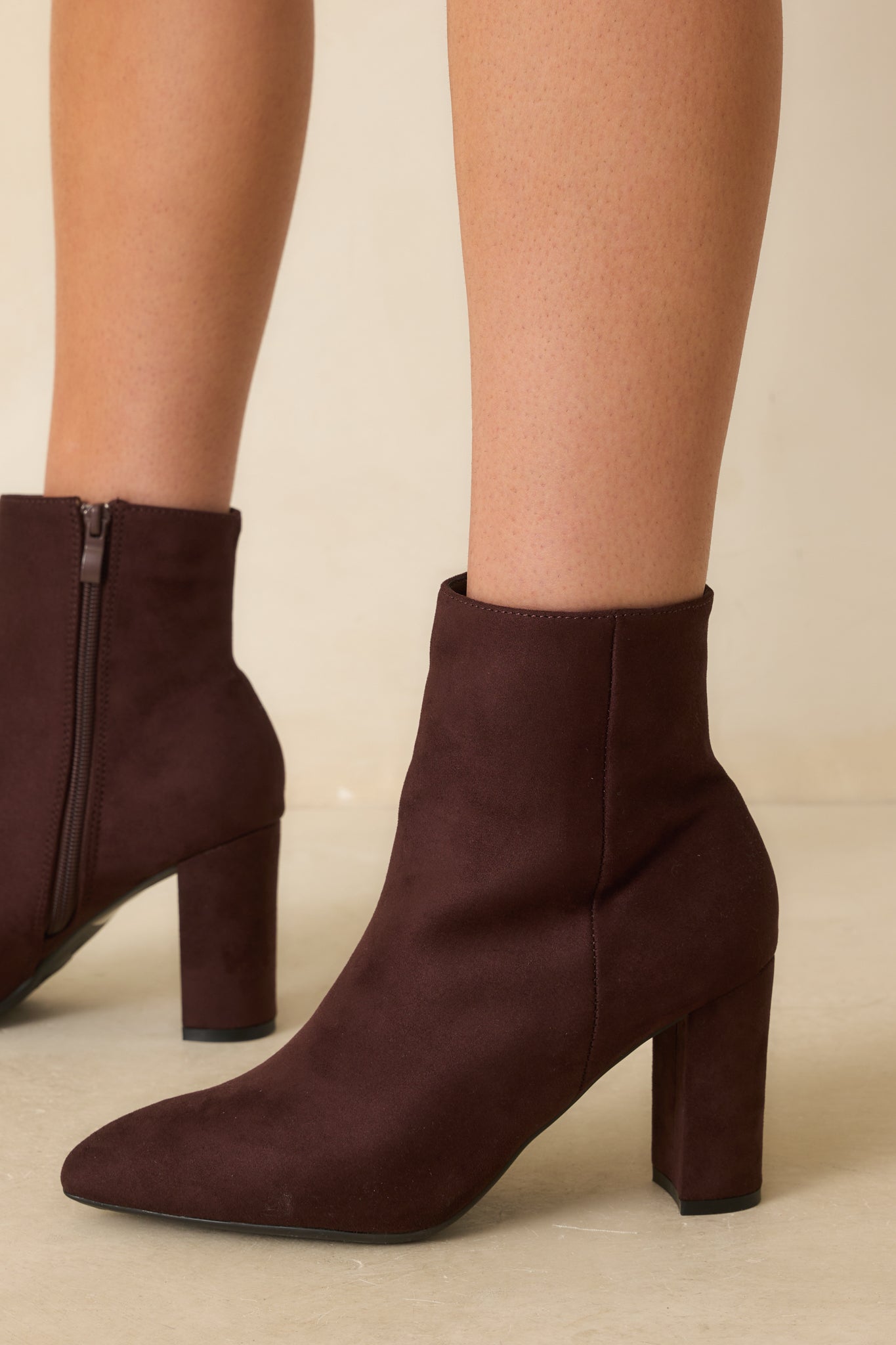 From Here On Dark Brown Faux Suede Block Heel Ankle Boots
