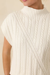 I'm Sure of It Ivory Cable Knit Sleeveless Mock Neck Sweater
