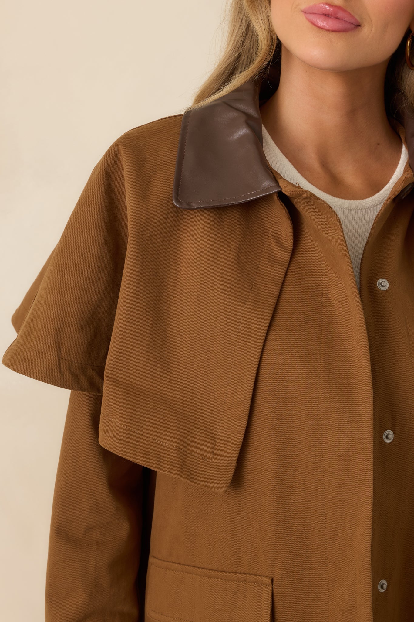 Well Traveled Ways Brown Cotton Cape Back Utility Jacket