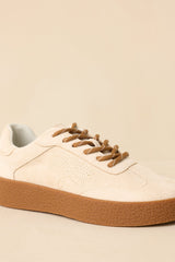 Stand Your Ground Natural Faux Suede Decorative Stitching Lace Up Sneakers