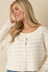 Away We Go Ivory Textured Knit Button Front Cardigan