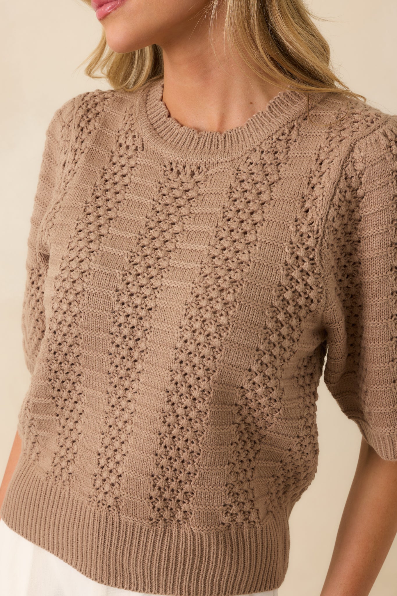 I Took My Chance Light Mocha Knit Short Sleeve Sweater