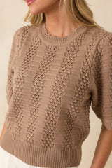 I Took My Chance Light Mocha Knit Short Sleeve Sweater