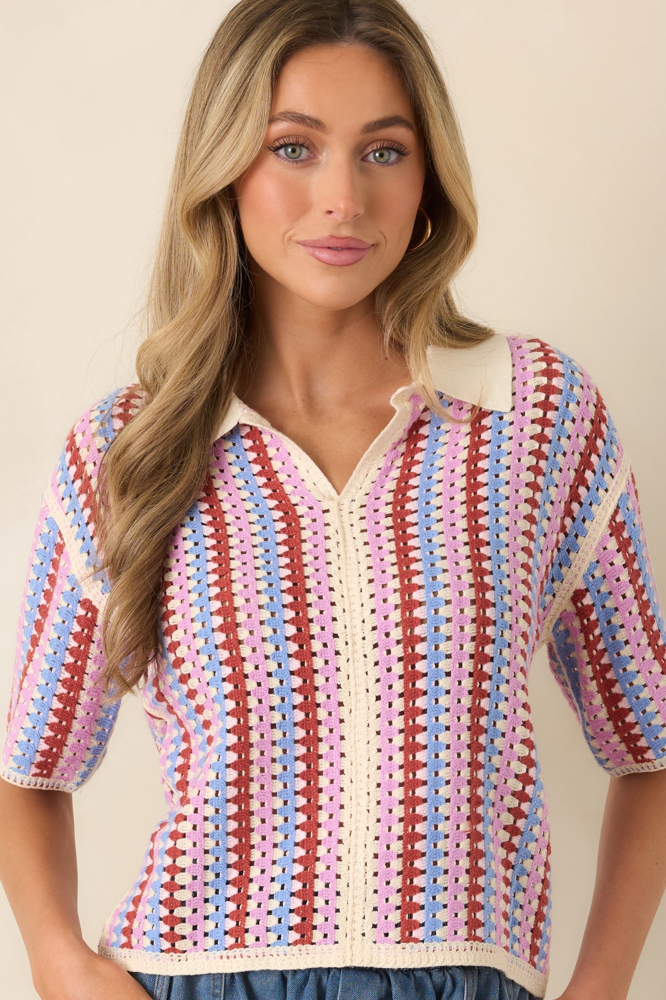 FRNCH Missy Violet Multi Stripe Cotton Blend Knit Top