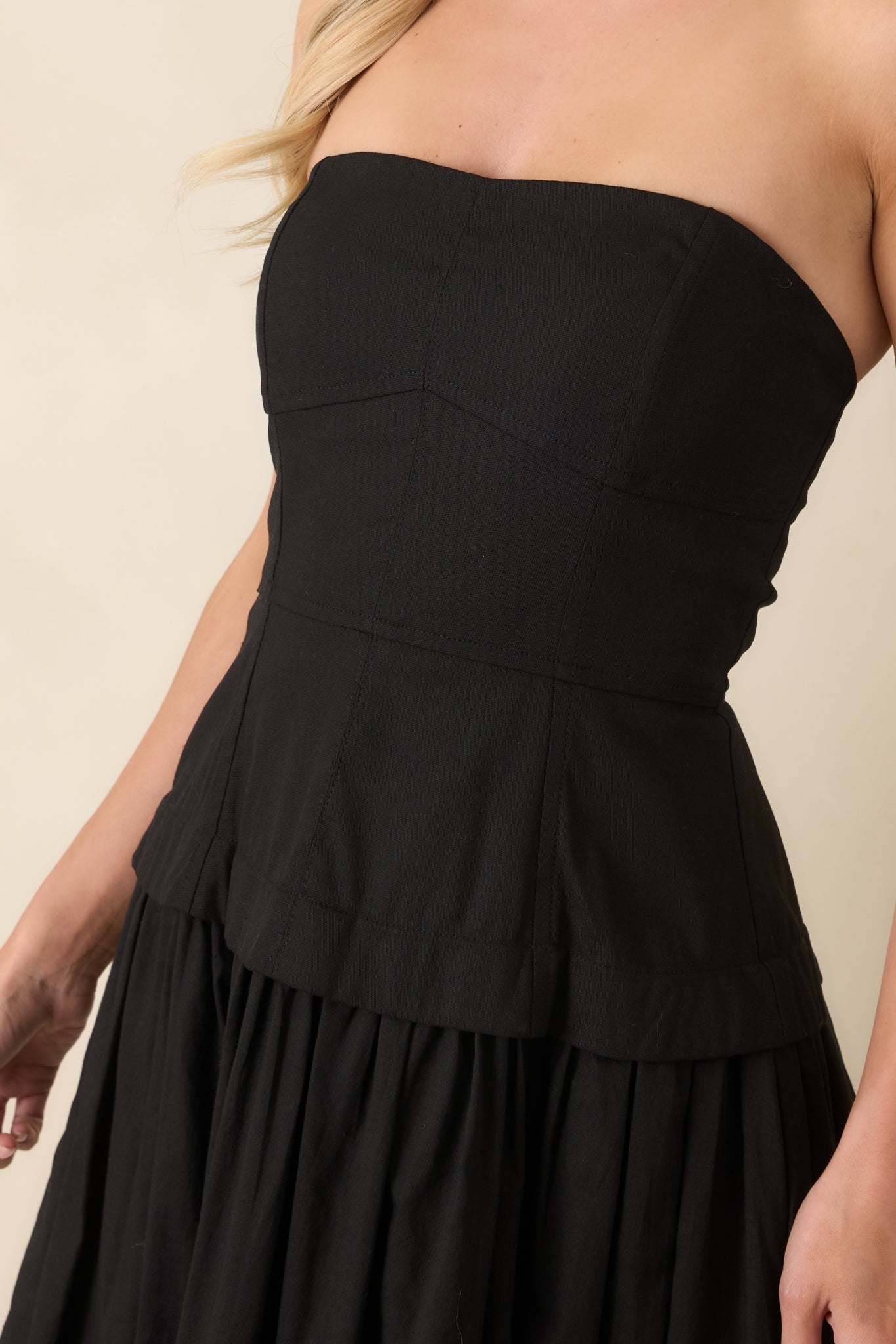 You Already Know Black Cotton Bustier Bodice Midi Dress