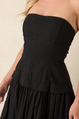 You Already Know Black Cotton Bustier Bodice Midi Dress