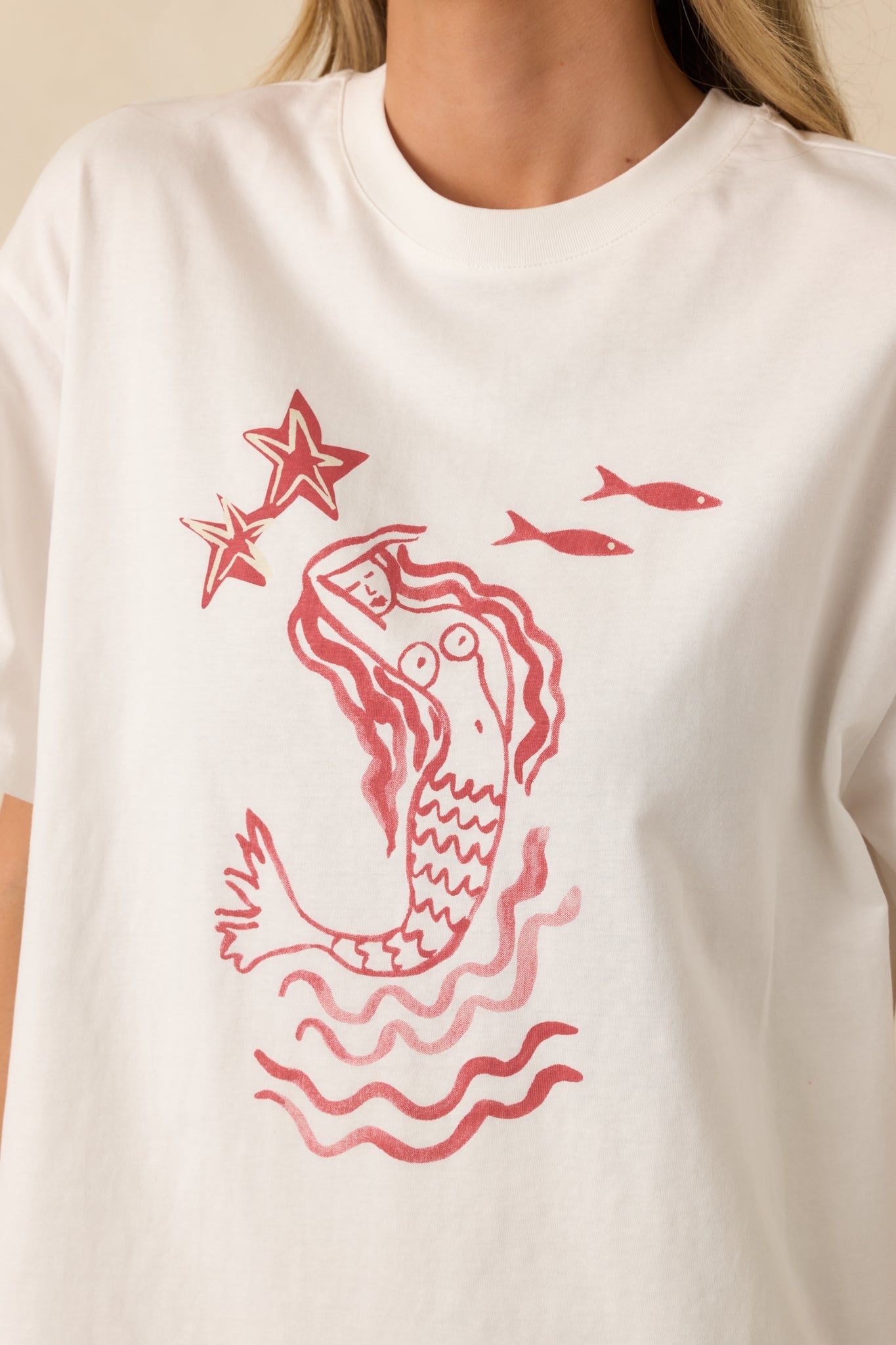 MINKPINK Soleil White Cotton Mermaid Print T-Shirt
