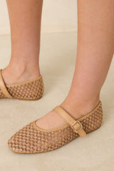 Just In Time Tan Mesh Woven Mary Jane Flats