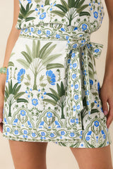 Capri Courtyard Ivory Multi Floral & Palm Wrap Mini Skort