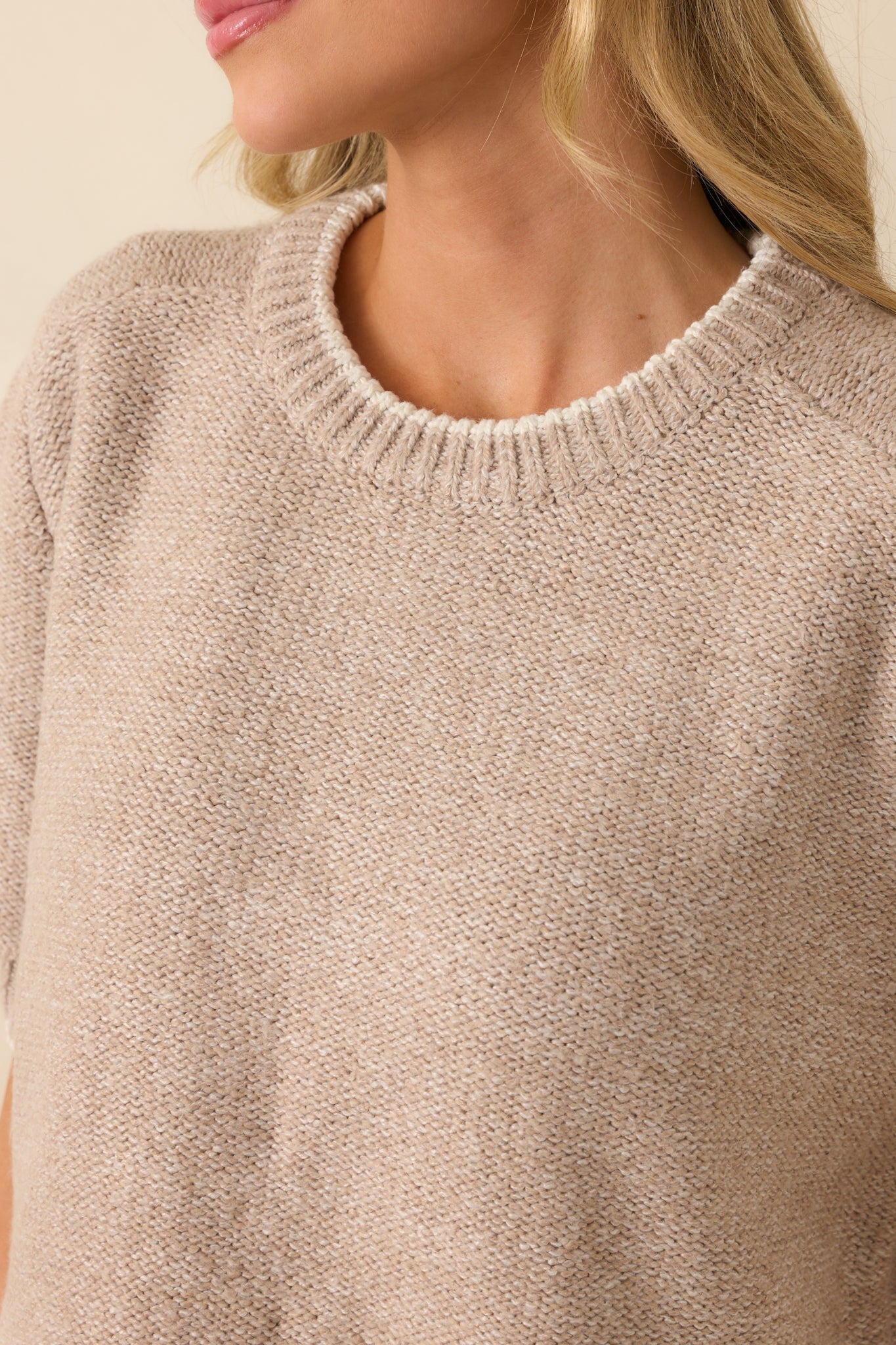 Never Looked Back Oatmeal Beige Contrast Trim Short Sleeve Sweater
