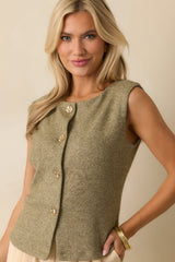 Matter Of Fact Light Olive Green Button Up Knit Sweater Vest