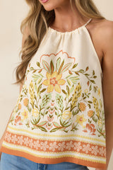 Sunny Side of Life Terracotta Orange Multi Floral Print Tie-Back Top