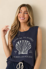 Z Supply Navy Cotton Sunrise Muscle Tank