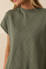 The Clear Choice Olive Green Short Sleeve Argyle Stitch Sweater