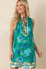 Blooming with Purpose Green & Blue Floral Cotton Mini Dress