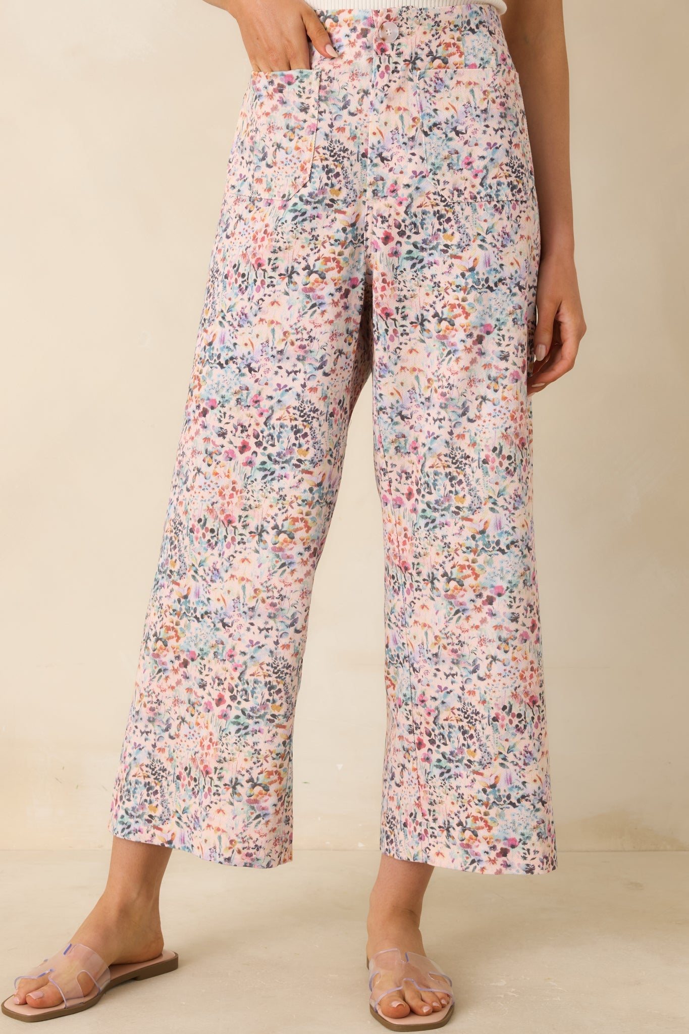 Art in Motion Pink Multi Floral Cotton Wide Leg Pants