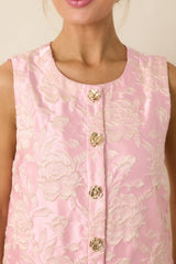 Something About Her Pink Metallic Floral Jacquard Button Front Mini Dress