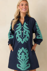 Bold Impressions Navy & Aqua Contrast Detail Tunic Mini Dress