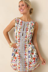 You Look Like Summer Ivory Multi Floral Cotton Sleeveless Mini Dress