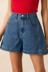 Doing It My Way Dark Wash Cotton High Waisted Denim Shorts