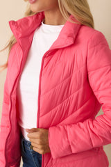 I Mean It Bright Pink Puffer Jacket