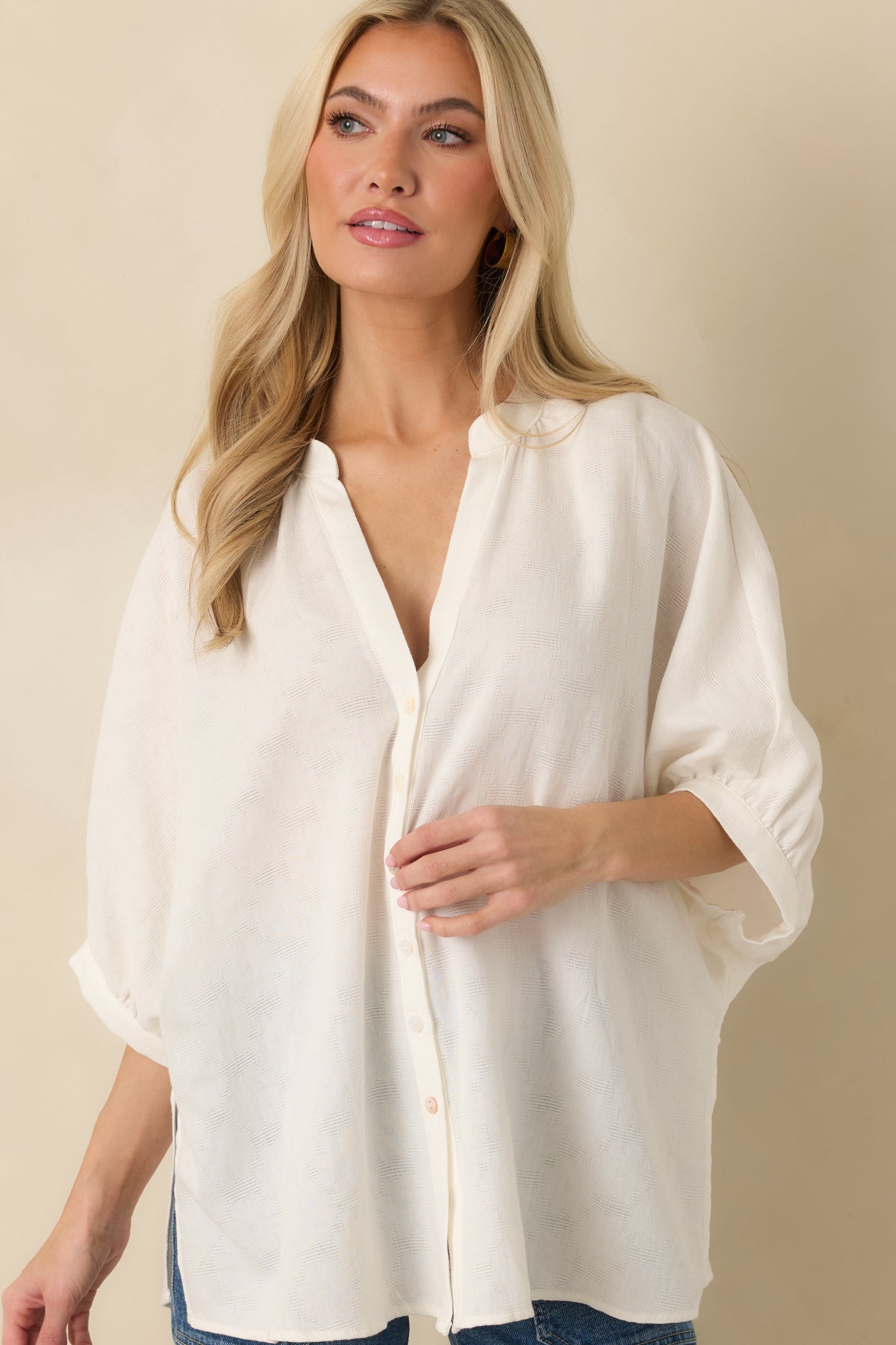 Under Open Skies White Cotton Long Flowy Blouse