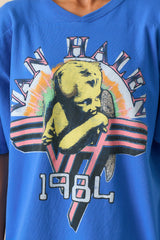 Van Halen Cobalt Blue Cotton 1984 Oversized Jersey Graphic Tee